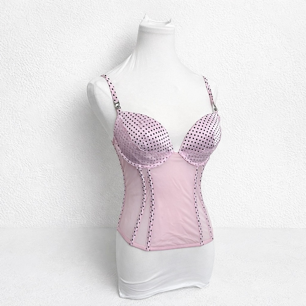 Y2K Pink Polka Dot Bustier Camisole Corset Top Fairycore Coquette M